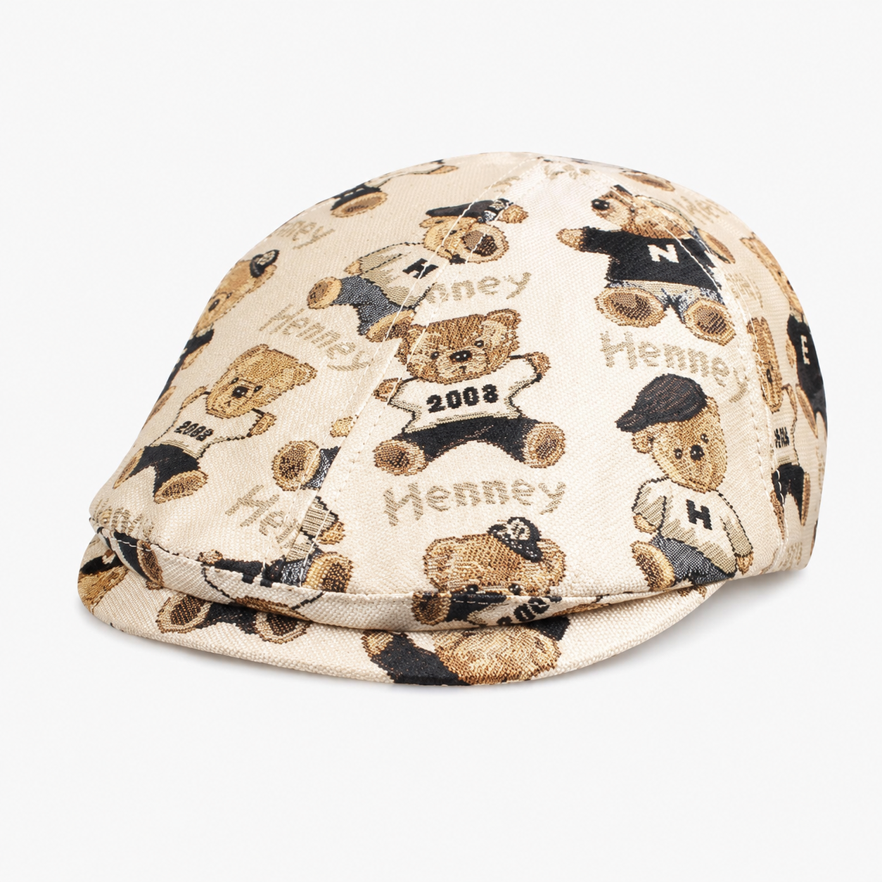 Henney Bear Melfi Bear Pattern Tapestry Flat Cap