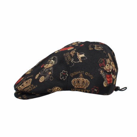 Henney Bear Melfi Bear Pattern Tapestry Flat Cap